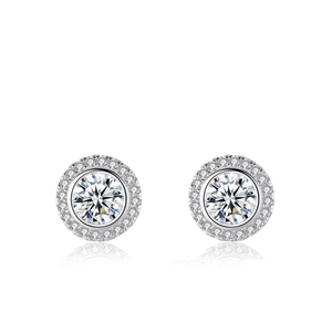 Classic round halo S925 sterling silver stud earrings with sparkling cubic zirconia stones