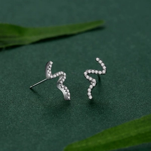 Elegant S925 silver wave serpent stud earrings with micro-set sparkling crystals