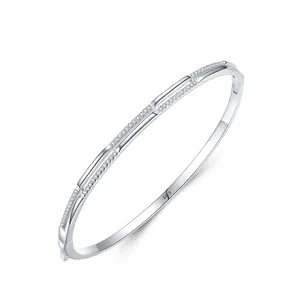S925 Sterling Silver Double Layer Line Bangle For Women Elegant Rhinestone Inlaid Open Bracelet Jewelry Accessories Gift