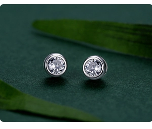 Detailed close-up of S925 silver bubble stud earrings with sparkling round cubic zirconia