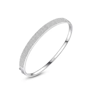 Luxury 925 Sterling Silver Pavé Rhinestone Hinged Bangle For Women Elegant Starry Sky Fashion Jewelry Openable Bracelet