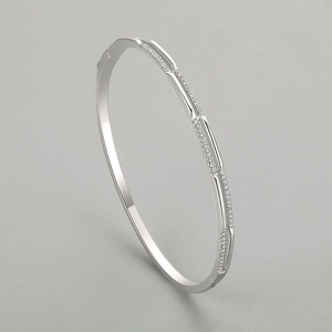 Minimalist S925 sterling silver double-layer bangle with sparkling zircon stones