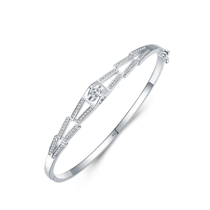 Elegante bracciale rigido geometrico in argento S925 con zircone centrale lucente