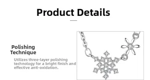 Détail du collier flocon de neige en argent s925 avec zircons et polissage triple couche