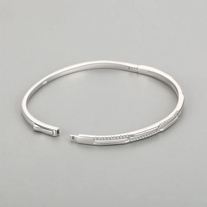 Minimalist double-layer S925 silver bangle with sparkling zircon stones and a clasp closure
