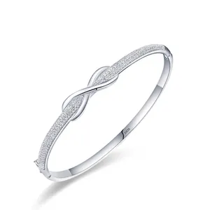 925 Sterling Silver Infinity Love Bangle For Women Rhinestone Inlaid Ribbon Bow Design Korean Style Minimalist Jewelry Gift