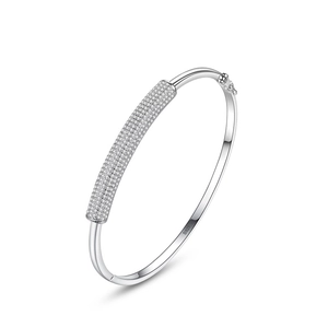 Elegant S925 sterling silver bamboo joint bangle with pavé diamonds and open clasp