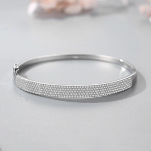 Luxurious S925 sterling silver bangle with full pave zircon stones and side hinge