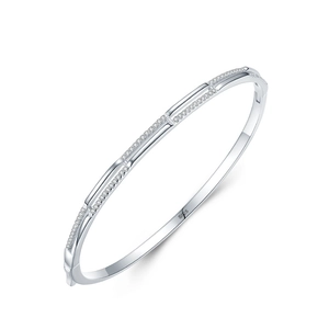 Minimalist S925 sterling silver double-layer bracelet featuring pavé-set round diamonds