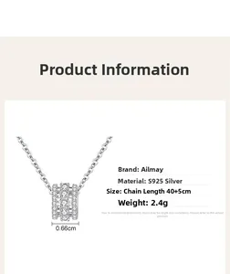 Détails du collier cylindre en argent S925 avec zircons micro-pavés et dimensions précises