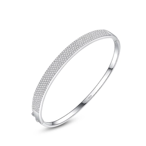 Luxurious S925 sterling silver open bangle with sparkling full pavé diamond finish