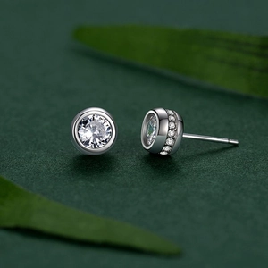 Classic S925 sterling silver bubble stud earrings with round clear cut stones for women