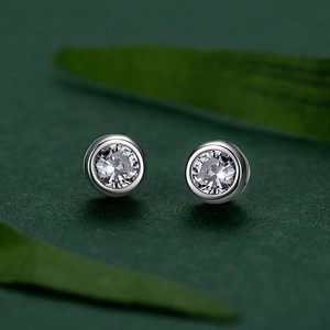 Classic S925 sterling silver bubble stud earrings with sparkling round cubic zirconia
