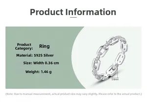 Macro detail of S925 sterling silver chain ring with pavé diamonds showing 3.6mm width