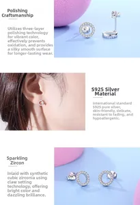 Detail view of S925 sterling silver circle stud earrings with pavé cubic zirconia