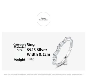 Detailed size specifications for the S925 sterling silver ring with cubic zirconia stones