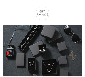 Chic black matte gift box set with silver necklace and ring inside elegant packaging