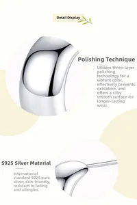 Macro shot of S925 sterling silver C-shape earring with triple-layered mirror polish