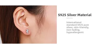Vue rapprochée de boucles d'oreilles goutte en argent 925 avec zircons portées sur l'oreille