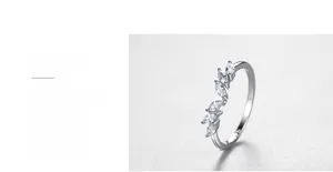 Close-up of S925 sterling silver ring with marquise-cut zircons and polished finish