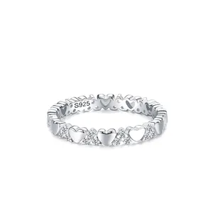 Bague Cœur en Argent Sterling S925 pour Femme Minimaliste Incrustée de Zirconia Bague Empilable Bijoux Élégants Cadeau