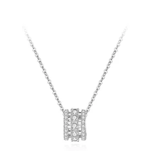Collier Pendentif Cylindre en Argent Sterling 925 pour Femme Bijoux de Chaîne de Clavicule Minimaliste en Zirconia Micro Incrusté Cadeau