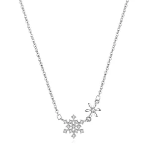 Collier Pendentif Fleur Flocon de Neige en Argent Sterling 925 pour Femme Avec Zirconia Incrusté Chaîne Réglable Bijoux