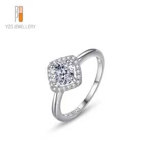 Luxury 925 Sterling Silver Square Halo Ring For Women Elegant Cushion Cut Rhinestone Wedding Engagement Finger Jewelry Fashion Gift