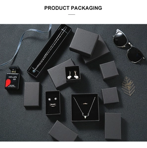 Detailed set of premium black matte jewelry boxes for rings, pendants and necklaces