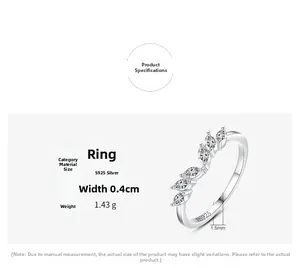 Close-up of S925 sterling silver V-shaped ring with marquise zircons weighing 1.43g
