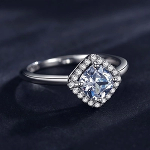 Luxurious 925 sterling silver cushion cut halo ring with dazzling white zirconia