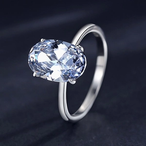 Luxurious S925 sterling silver ring with a 3-carat oval-cut solitaire CZ diamond