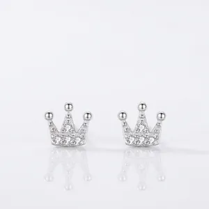 925 Sterling Silver Crown Stud Earrings For Women Exquisite Micro Inlaid Zirconia Small Korean Style Sweet Jewelry Gift