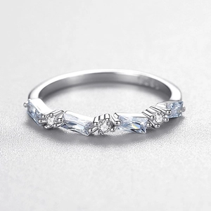 S925 sterling silver ring featuring irregular rectangular and round zircon gemstones