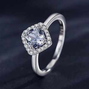 Luxurious 925 sterling silver ring with square cut halo moissanite for women