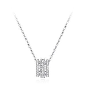 Collier élégant en argent s925 avec pendentif cylindre serti de pierres scintillantes