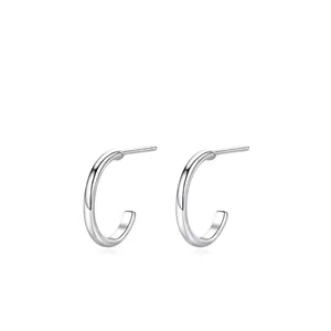 Boucles d'Oreilles Clous en Argent Sterling 925 Forme C pour Femmes Minimaliste Géométrique Forme J Hypoallergénique Bijoux