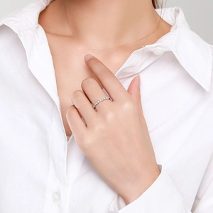 Minimalist S925 sterling silver band ring with rectangular cubic zirconia stones