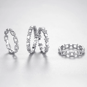 Elegant S925 sterling silver chain ring set with sparkling zircons and heart star shapes