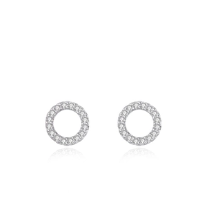 S925 sterling silver hollow hoop earrings with pave cubic zirconia on white background