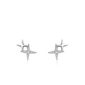 925 Sterling Silver Star Stud Earrings For Women Exquisite Micro Inlaid Rhinestone Four Pointed Star Earrings Sweet Jewelry