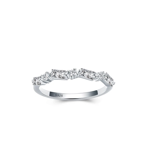 Minimalist S925 sterling silver ring featuring asymmetric rectangular zircon stones