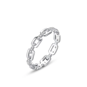 S925 Sterling Silver chain ring with pavé cubic zirconia diamonds on a white background