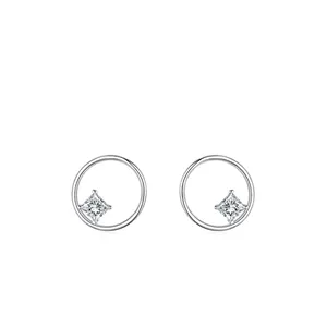 S925 Sterling Silver Hollow Circle Stud Earrings For Women Minimalist Rhinestone Geometric Round Earring Fashion Jewelry Gift