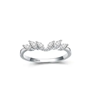 S925 Sterling Silver Marquise Cut Rhinestone Wavy Ring For Women Simple Elegant Crown Shape Micro Set Finger Ring Jewelry