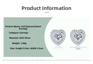 Detail showing 9x9mm S925 sterling silver heart stud earrings with cubic zirconia