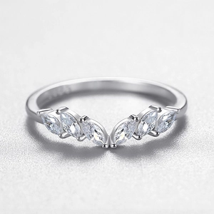 Elegant S925 sterling silver ring with marquise-cut zirconia stones in a V-shaped design