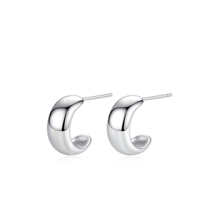 Minimalist s925 sterling silver C-shaped stud earrings with a polished metallic finish