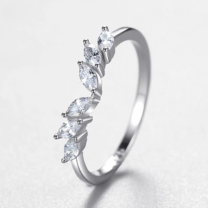 Minimalist S925 sterling silver ring with marquise cut diamonds in a polished setting