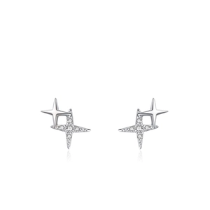 S925 sterling silver four-pointed star stud earrings with pave-set sparkling zirconia